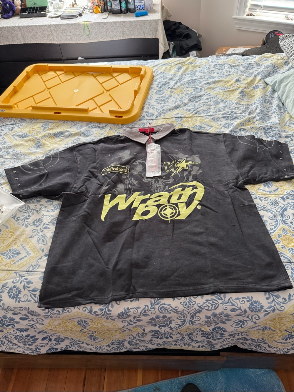 Wrathboy Boys' Black Graphic Polo Shirt with Neon Yellow Logo